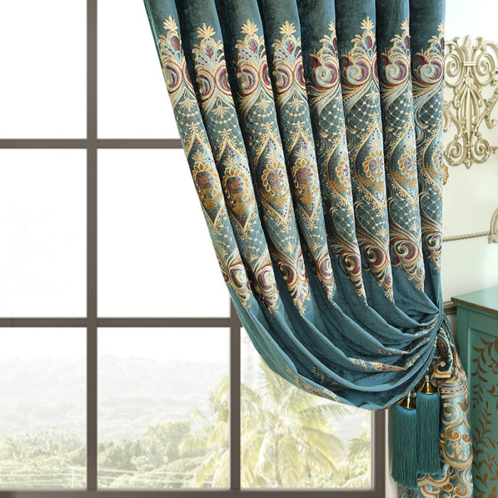 Luxury Elegant High-end Embroidered Curtains, Blackout Living Room Bedroom Villa, Velvet Curtains, Finished 2-piece - Image 5