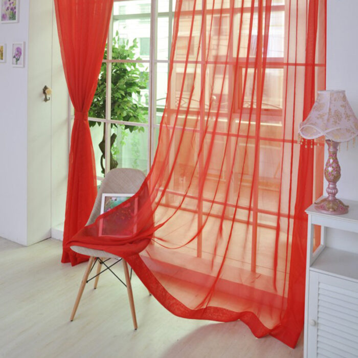 Solid Color Glass Mesh Curtains Transparent Color Ready-made Curtain Punch-free - Image 5