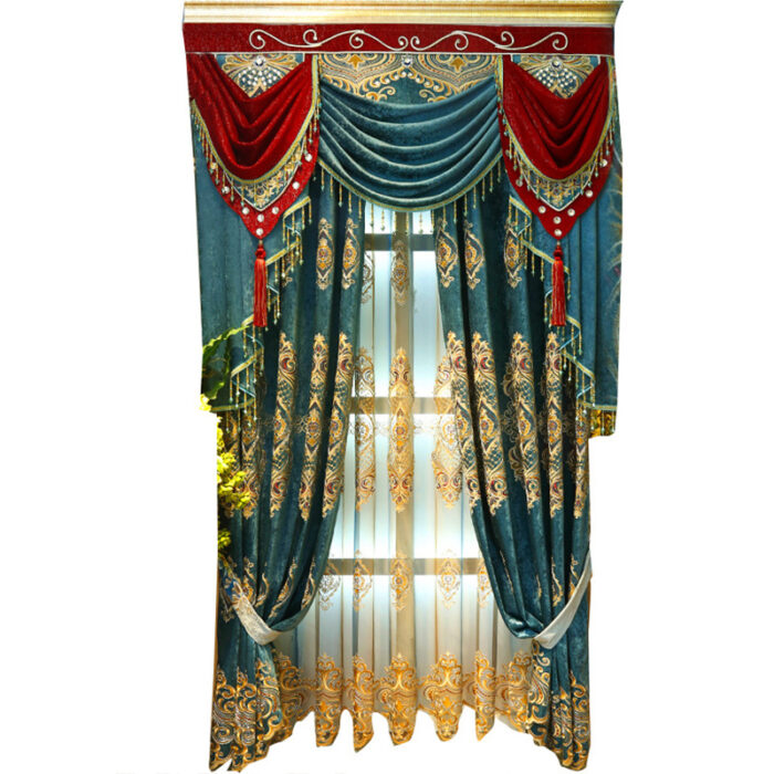 European Style Chenille Curtain Cloth Blackout Gold Silk Embroidery - Image 2
