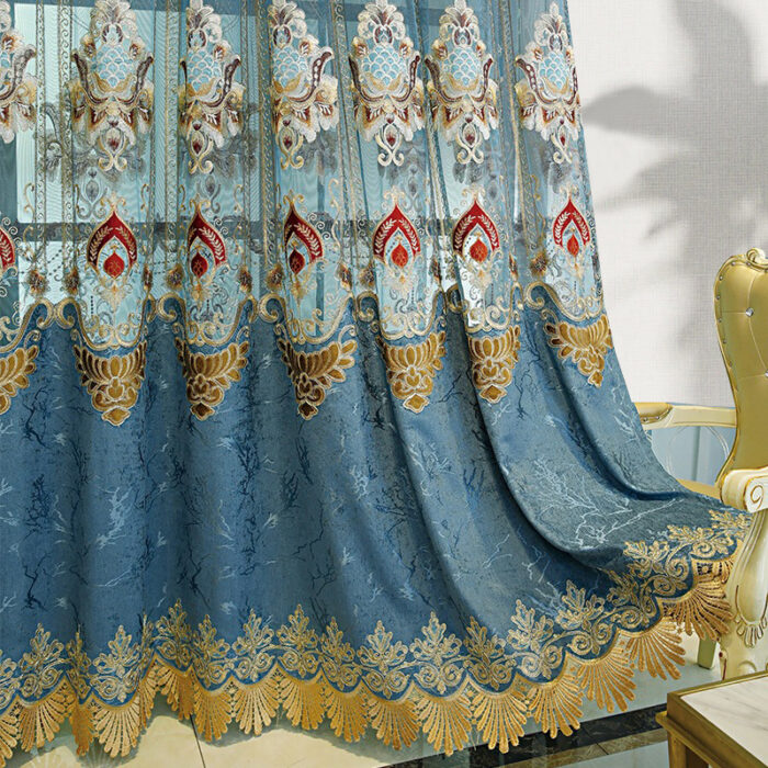 Modern Style Living Room European Hollow Embroidery Curtains Thickened Velvet Bedroom Light-proof French Windows 2-piece Set - Image 5