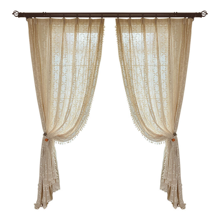 Cotton Linen Crochet Hollow Living Room Curtains - Image 3