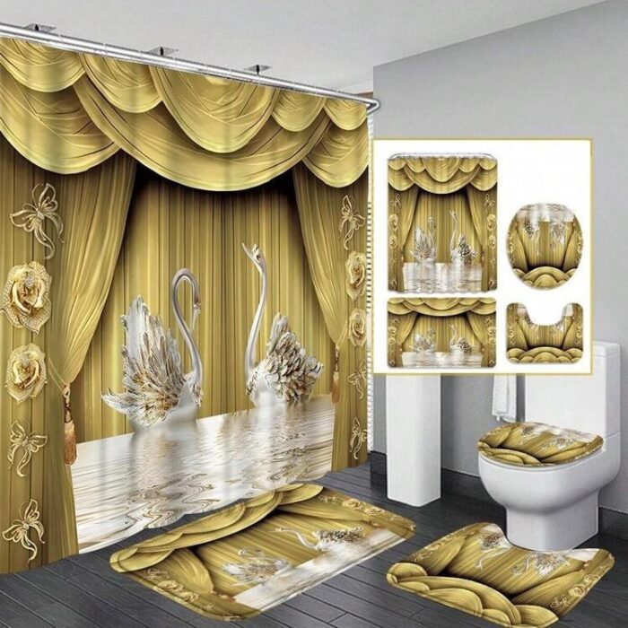 Shower Room Waterproof Swan Curtain Suit - Image 1