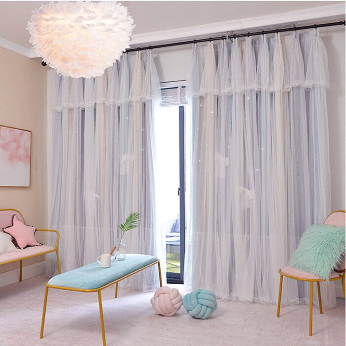 Nordic Simple Hollow Star Princess Wind Bedroom Blackout Curtains - Image 1