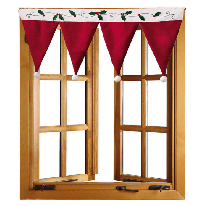 90cm Red Santa Claus Hats Window Valance Christmas Curtain D - Image 5