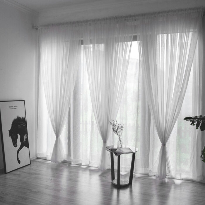 Solid Color Glass Mesh Curtains Transparent Color Ready-made Curtain Punch-free - Image 1