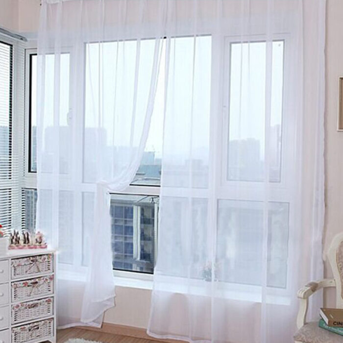 Solid Color Glass Mesh Curtains Transparent Color Ready-made Curtain Punch-free - Image 10