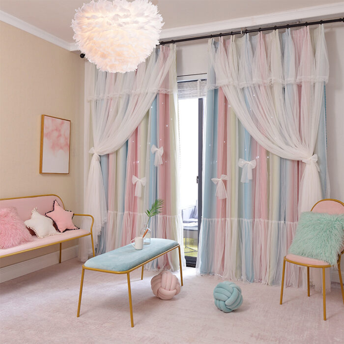 Nordic Simple Hollow Star Princess Wind Bedroom Blackout Curtains - Image 3