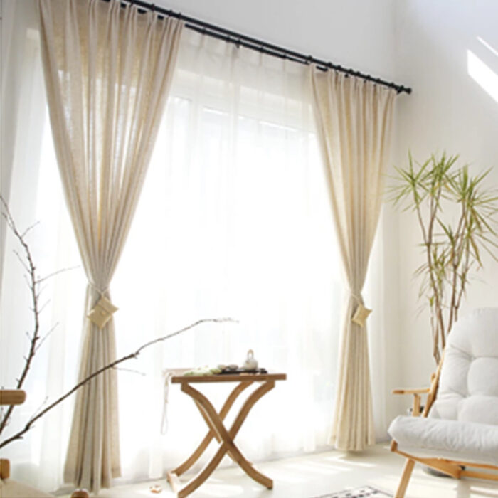 Japanese Linen Half Shade Curtain Solid Color Balcony Bedroom Living Room - Image 1