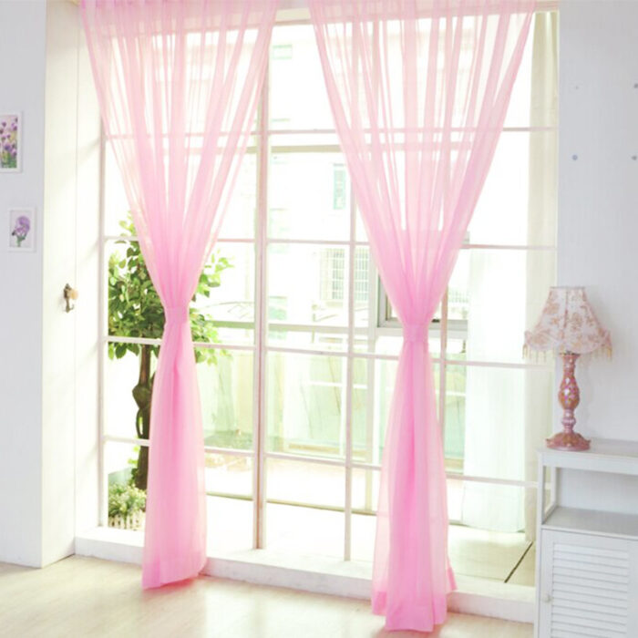 Solid Color Glass Mesh Curtains Transparent Color Ready-made Curtain Punch-free - Image 3