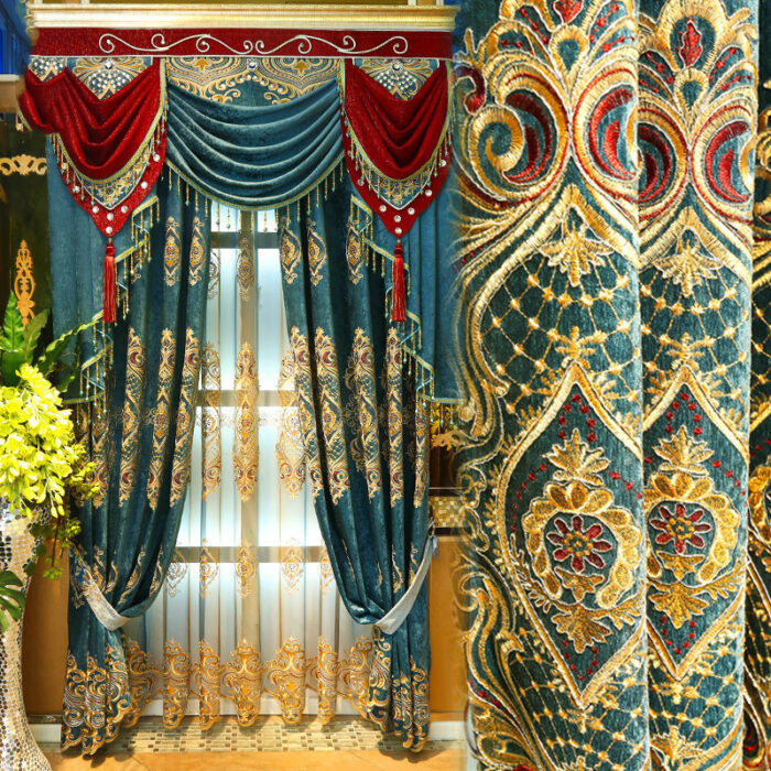 European Style Chenille Curtain Cloth Blackout Gold Silk Embroidery - Image 1