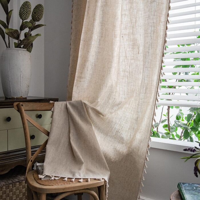 Polyester Linen Solid Color Simple Bedroom Living Room Half Shade Curtain - Image 5