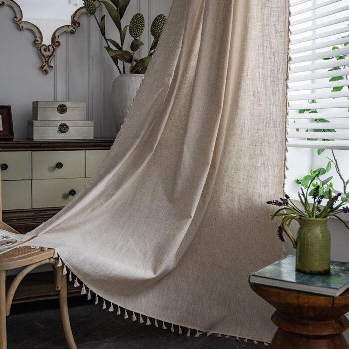 Polyester Linen Solid Color Simple Bedroom Living Room Half Shade Curtain - Image 1