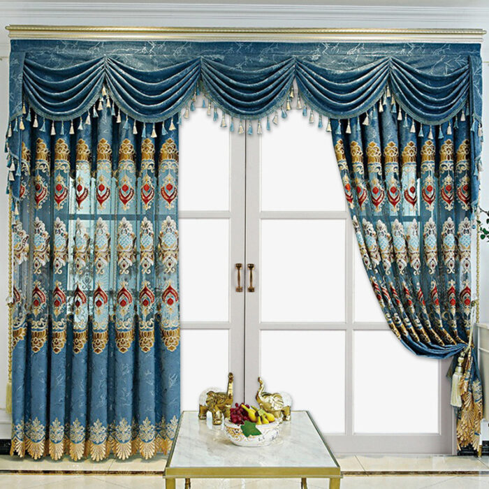 Modern Style Living Room European Hollow Embroidery Curtains Thickened Velvet Bedroom Light-proof French Windows 2-piece Set - Image 1