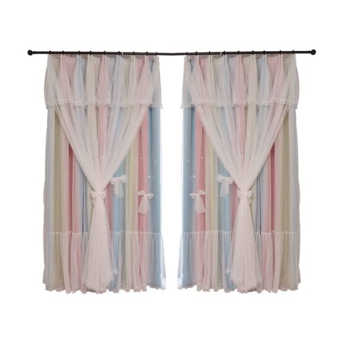 Nordic Simple Hollow Star Princess Wind Bedroom Blackout Curtains - Image 4
