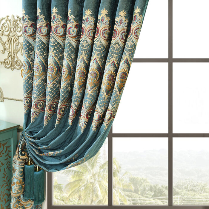 Luxury Elegant High-end Embroidered Curtains, Blackout Living Room Bedroom Villa, Velvet Curtains, Finished 2-piece - Image 6
