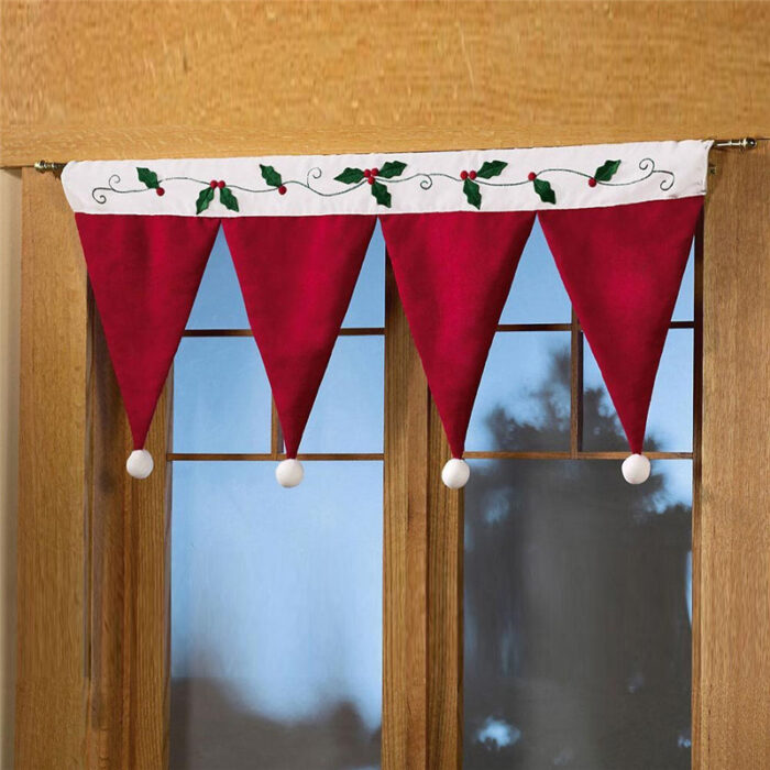 90cm Red Santa Claus Hats Window Valance Christmas Curtain D - Image 3