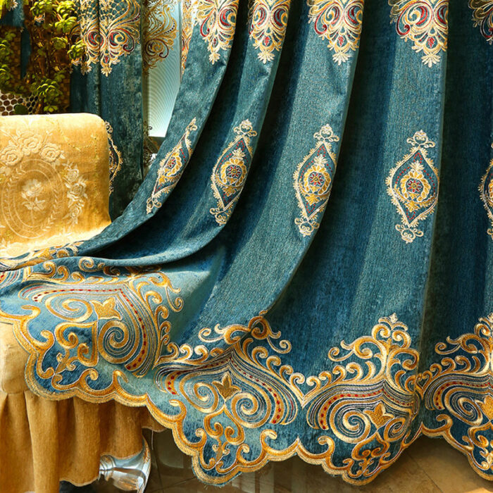 European Style Chenille Curtain Cloth Blackout Gold Silk Embroidery - Image 4
