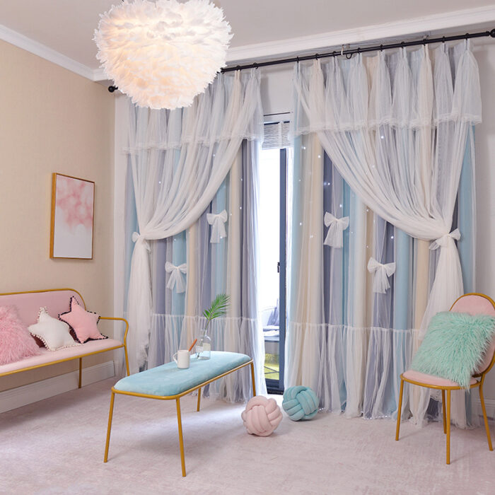 Nordic Simple Hollow Star Princess Wind Bedroom Blackout Curtains - Image 2