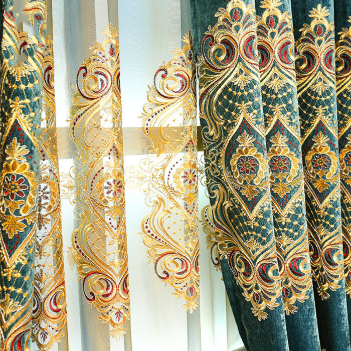 European Style Chenille Curtain Cloth Blackout Gold Silk Embroidery - Image 5